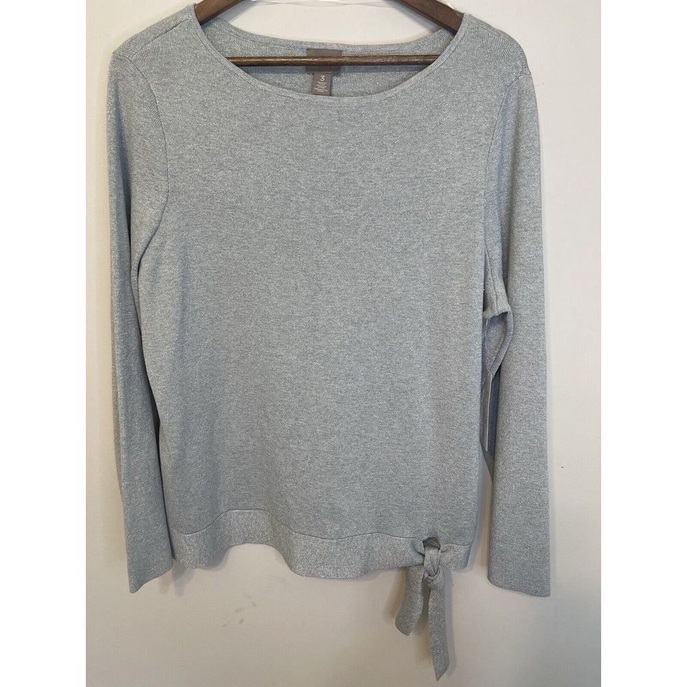 Chicos Sparkle Boat Nk Side Tie Pullover Silver Lurex Heather Size 3/XL 16‎ NWT